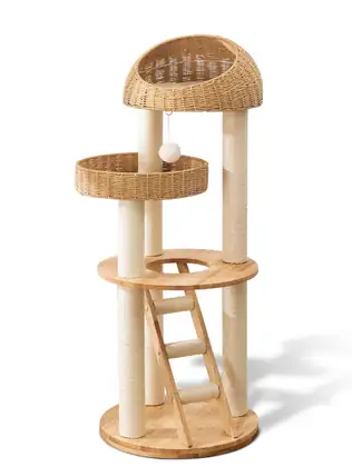 Solid Rubberwood Cat Tree 1003