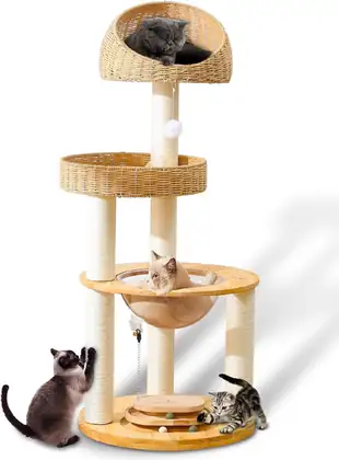 Solid Rubberwood Cat Tree 1004