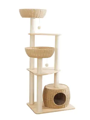Solid Rubberwood Cat Tree 1005