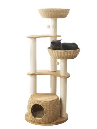 Solid Rubberwood Cat Tree 1006