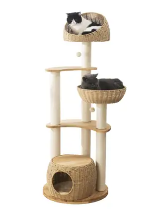 Solid Rubberwood Cat Tree 1007