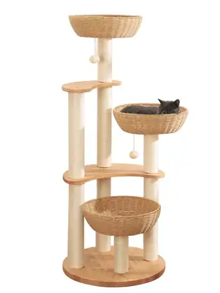 Solid Rubberwood Cat Tree 1008