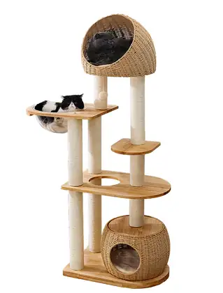 Solid Rubberwood Cat Tree 1009