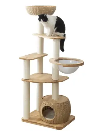 Solid Rubberwood Cat Tree 1010