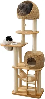Solid Rubberwood Cat Tree 1011