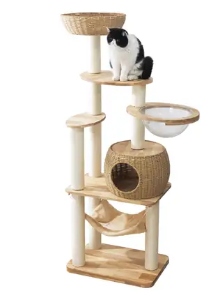 Solid Rubberwood Cat Tree 1012