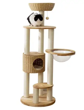 Solid Rubberwood Cat Tree 1014