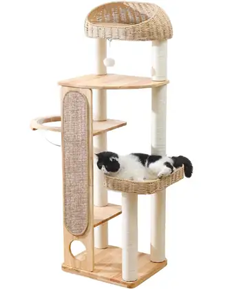 Solid Rubberwood Cat Tree 1017
