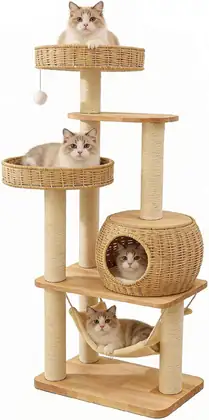 Solid Rubberwood Cat Tree 1018