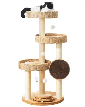 Solid Rubberwood Cat Tree 1019